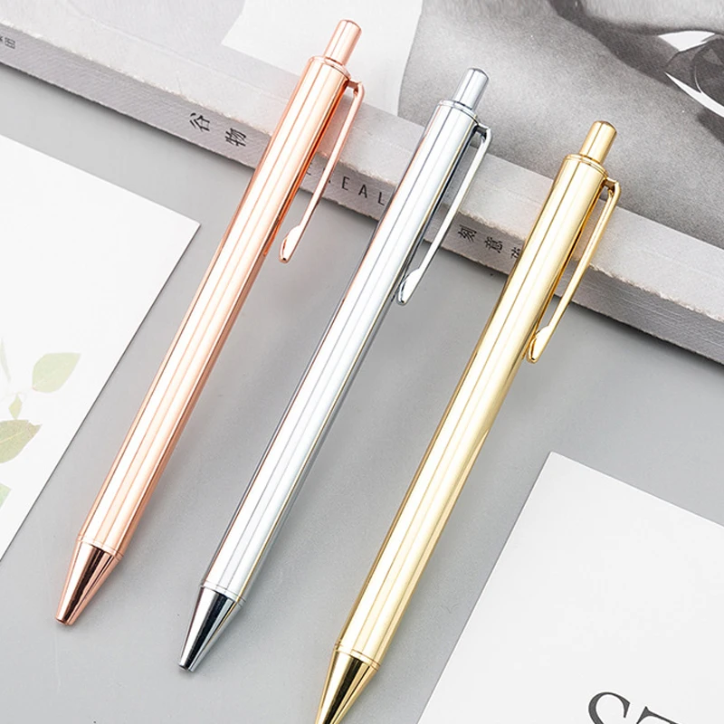 Metal Push Ballpoint Pen Simple Rose Gold Pen Hotel Advertising Personalized Gift Office School Student Pens Wholesale