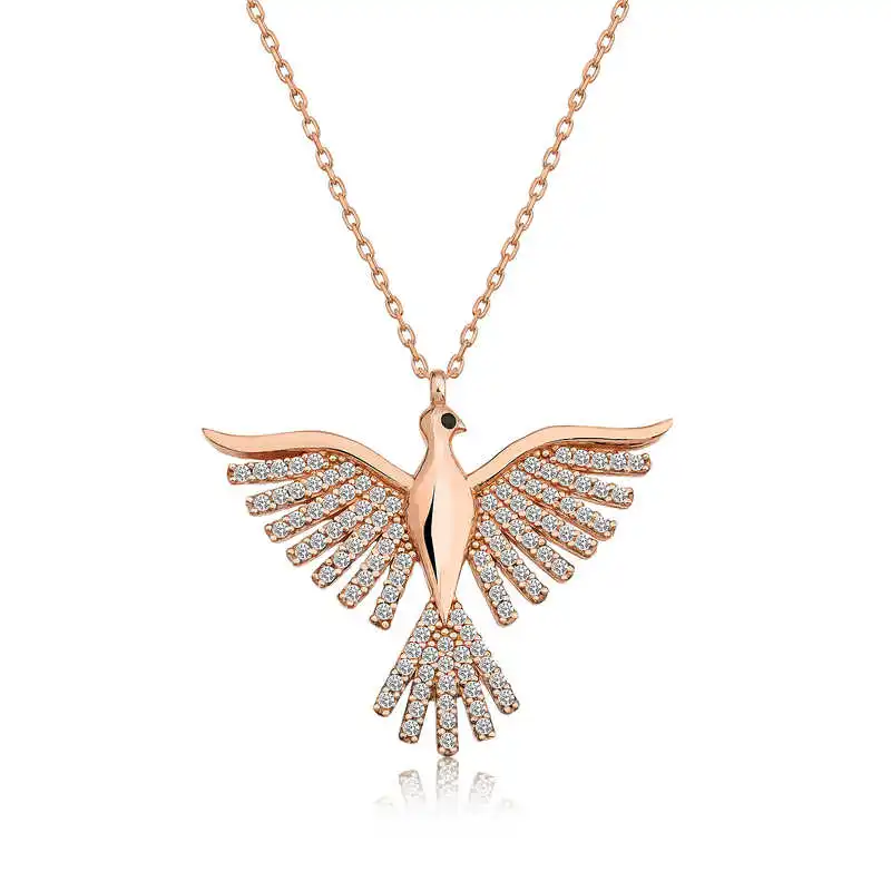 Silver Zümrüd-ü Phoenix Lady Necklace 925 Sterling Women Fine Jewelry Wedding Party Birthday Gift - Jeweled - Box - Pendant - Chain Choker - Female - Ladies - Fashion