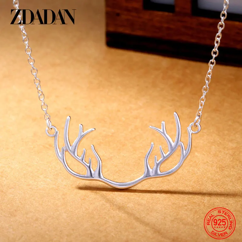 

ZDADAN 925 Sterling Silver Cute Antler Necklace Chain For Women Marry Wedding Jewelry Fashion Gift