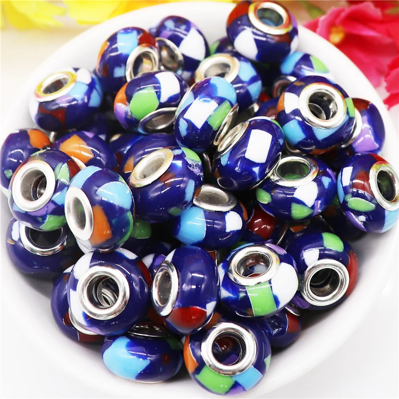 10Pcs Purple Color Patchwork Rondelle Silde Charms 5mm Big Hole Beads for Jewelry Making Fit European Pandora Bracelet Bangle