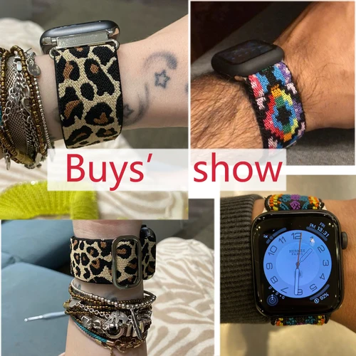 Imagen 2 del producto Correa elástica Scrunchie para Apple Watch band 6 5 4 3 2 1 38mm 40mm 42mm 44mm lazo de nailon para iwatch 6 se 5/4/3 2 pulsera de mujer