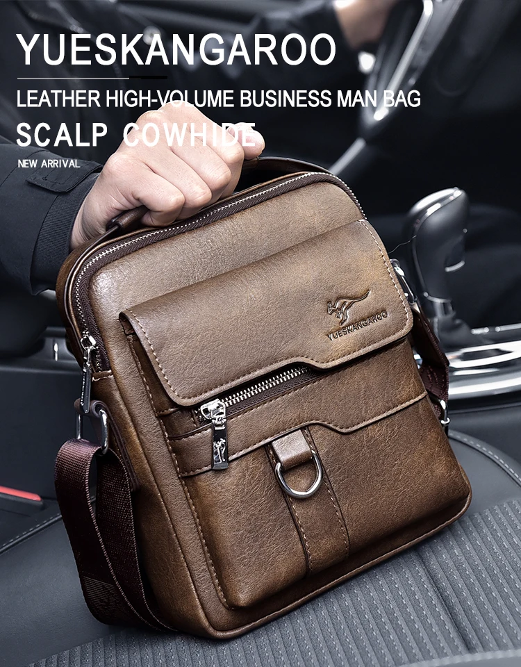 Kangaroo Luxury Brand Men Sling Bag Leather Side Shoulder Bag For Men Husband Gift Business Messenger Crossbody Bag Male Handbag