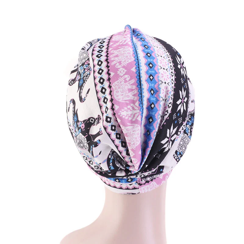 Fashion printing ladies Turban bonnet soft cotton arab wraps top Knot hijab caps women head scarf ready to wear ladies turbante