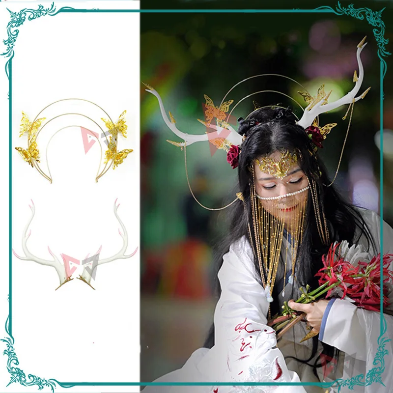 New Hand Made Work Christmas Deer Cosplay Horns Magic Black White Headband Headwear Hairhoop Costume Accessories