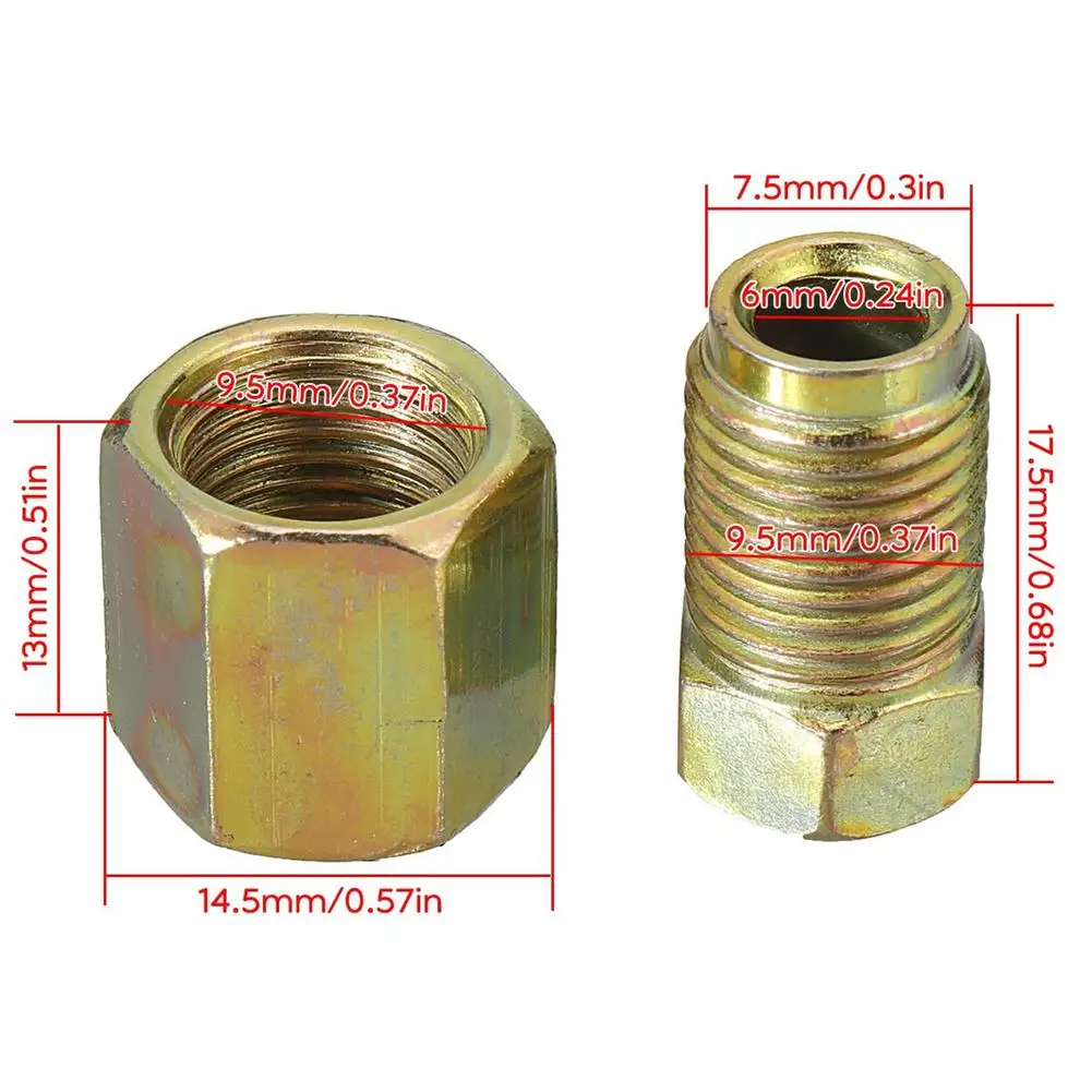 Uniones de línea de freno de 3/8-24 hilos, surtido de accesorios de línea de freno para tubo de 3/16 pulgadas, paquete de 50 (25 uniones, 25 tuercas)