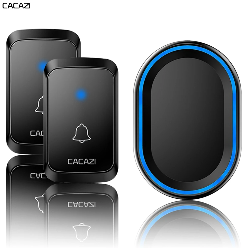 CACAZI Wireless Doorbell Waterproof 58 chimes 300M Range Remote LED Night Light Home Cordless Door Ring Bell US EU Plug