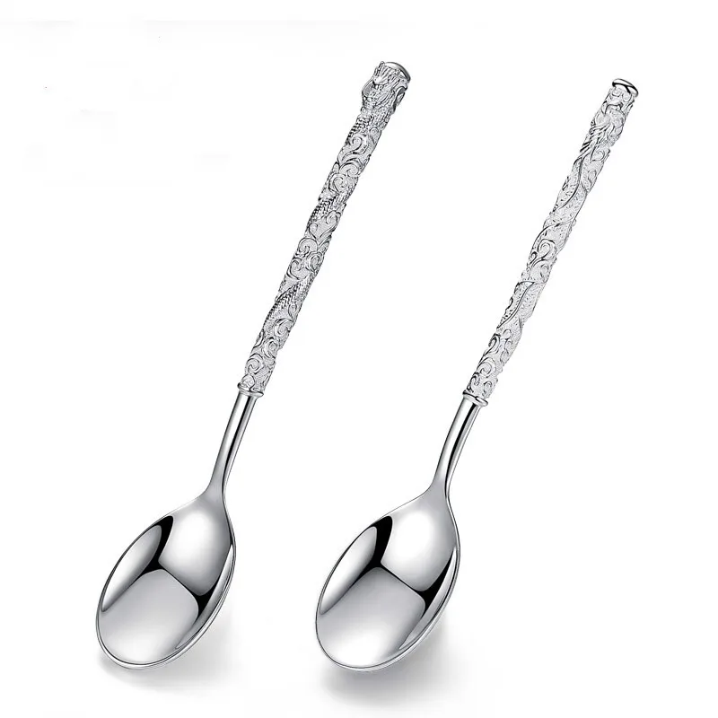 S999 sterling silver handmade coffee spoon dessert, ice cream, teaspoon picnic kitchen accessories