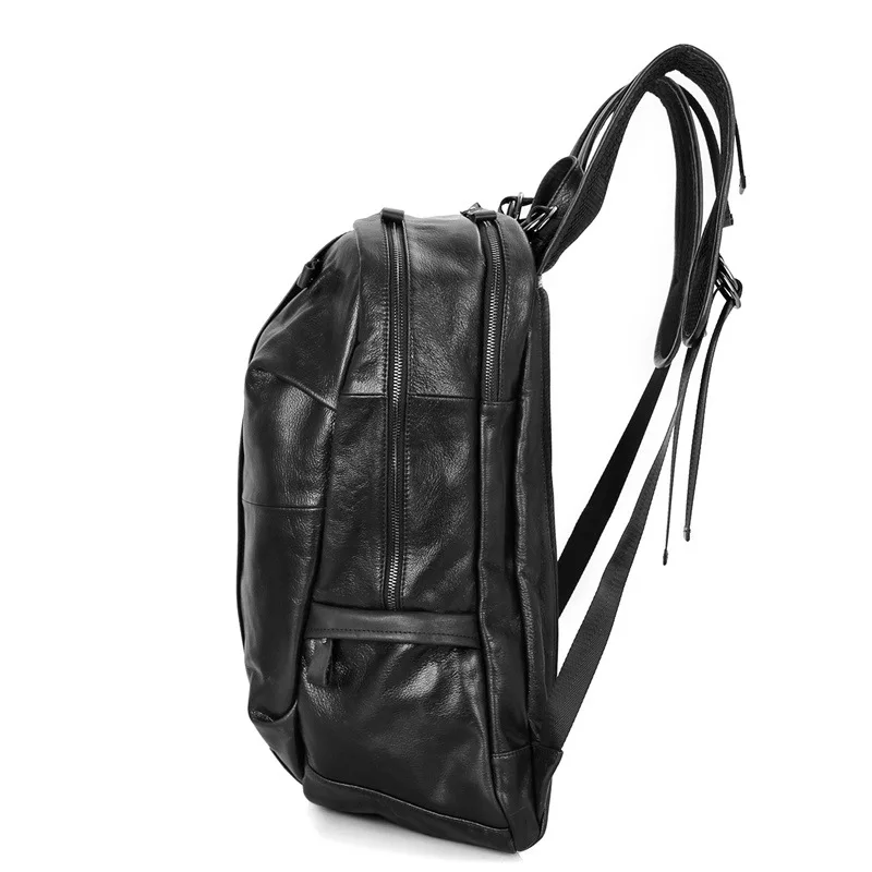 Large Capacity Soft Genuine Leather Backpack Fit 15 Inch Laptop Black Sheepskin Travel Rucksack Big School Bag For Male Satchel