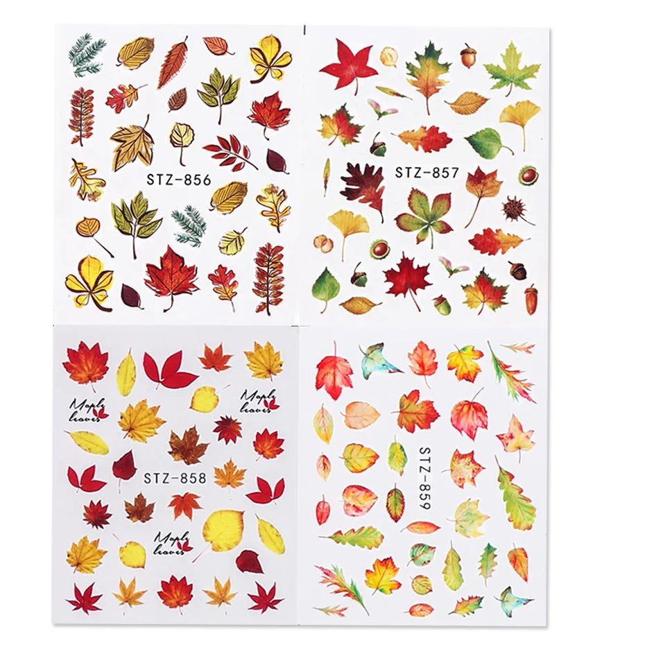 4pcs/Set Autumn Maple Leaf Nail Stickers New Flower Butterfly Halloween Water Transfer Decal Decoration Nail Slider NLSTZ856-859