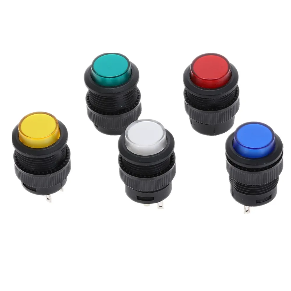 5Pcs 4pin Momentary Type 16MM White Red Blue Green Yellow LED  Lamp Round reset Push Button Switch 3A/250VAC