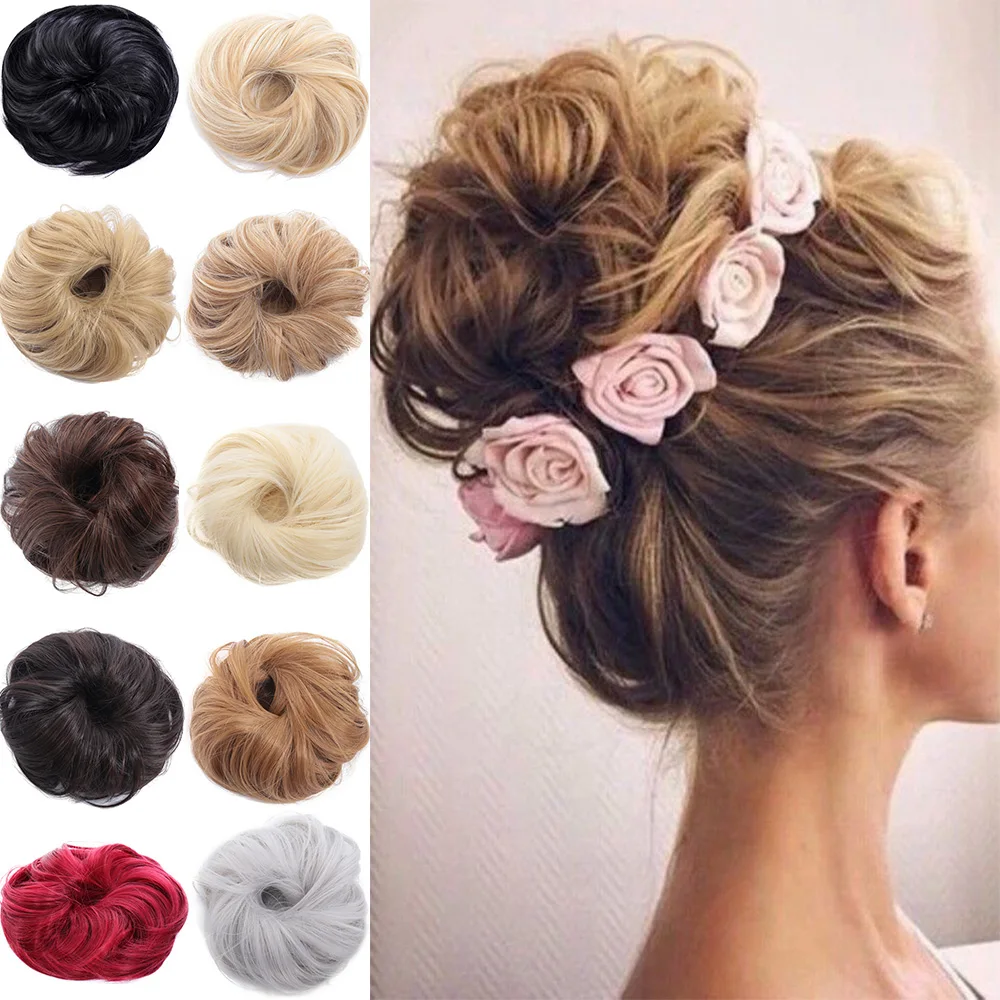 Allaosify syntetyczne włosy bułeczki Chignon prosto czarny różowy czerwony blond Scrunchie z gumką kucyk rozszerzenia dla kobiet