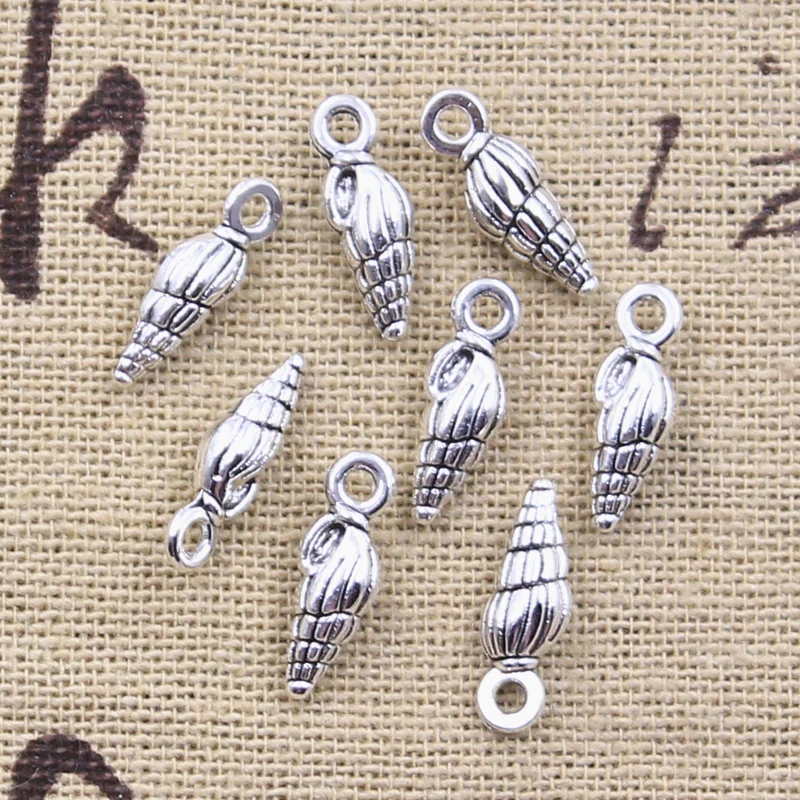 30pcs Charms Lovely Conch Shell 14x5mm Antique Silver Color Pendants Making DIY Handmade Tibetan Finding Jewelry