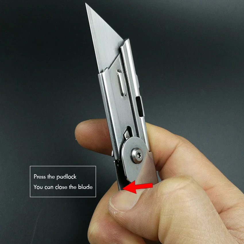 Stainless Steel Folding Utility Knife Box Cutter with Pocket Clip, Quick Change Blade, Heavy Duty Cutter Knife for Paper Tapes