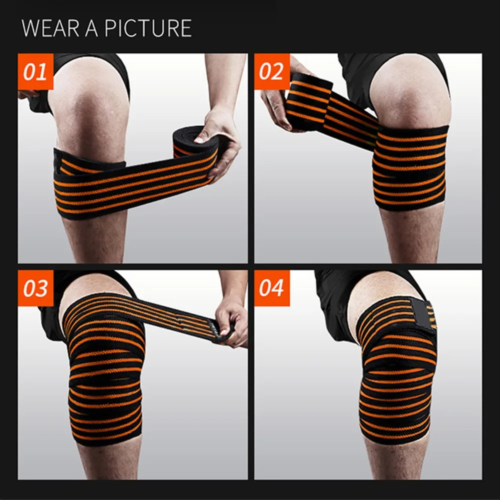 ROEGADYN Professional Weightlifting 2m Elastic Knee Wrap Fitness Knee Support Brace Heavy Weight Squat Training Knee Brace
