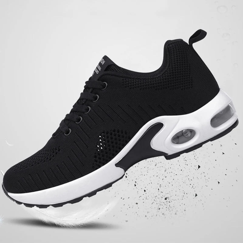 Fashion Women Lightweight Sneakers Ladies Air Cushion Tennis Trainers Female Casual Sports Shoes Breathable Black Platform Shoes