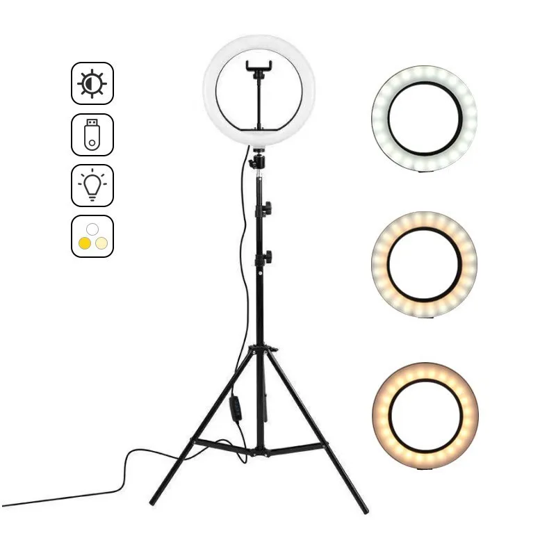 16/26/30CM LED Selfie Ring Light Dimmable Lamp Tripod Trepied Makeup RingLight Phone Stand Ring Lamp Celular Makeup LEDLIGHTLAMP