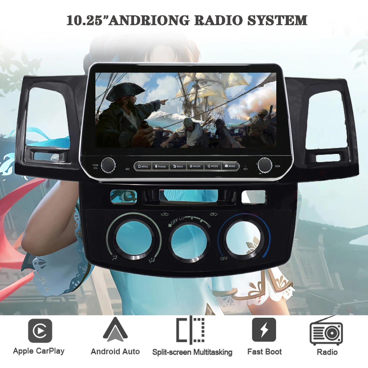 2Din Android 13 Car Radio DVD Player HU For Toyota Fortuner Hilux 2007 2008 2012 2014 2015 Multimedia Video Bluetooth Carplay