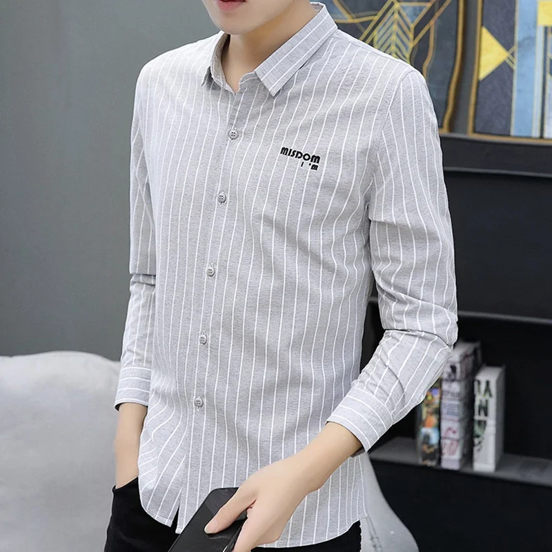 

New Spring Summer High Quality Fashion Square Collar Stripe Trend Shirt Simplicity Men‘s Long Sleeves Handsome Casual Cardigan