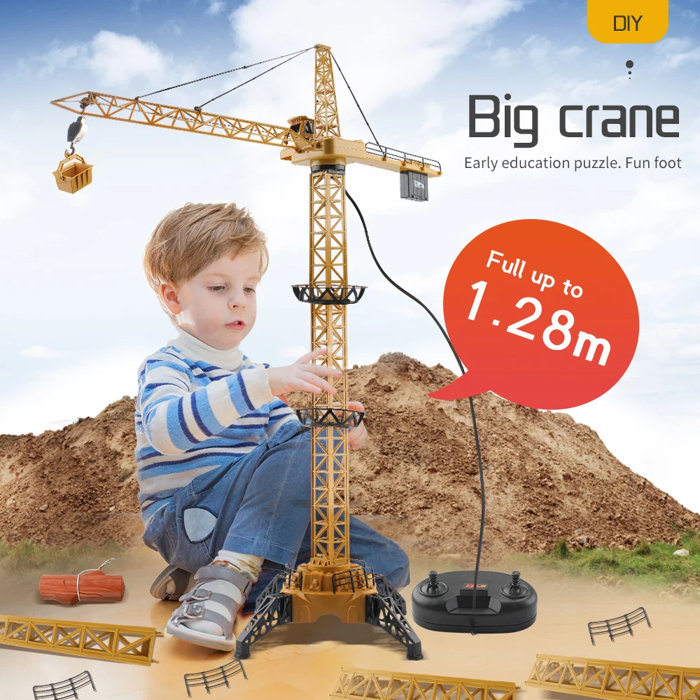 

RC Big Hanging Tower Toy 2.4G DIY Assembly 128cm RC Tower Crane RC Engineering Car Children's Educational Toys For Children Gift