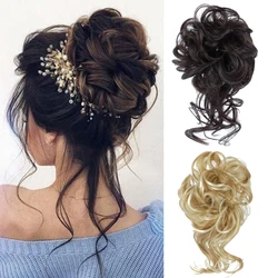 2022 New Synthetic Hair Bun Chignon Messy Curly Hair Band Elastic Scrunchy False Hair Pieces For Women Hairpins Black Brown Gold