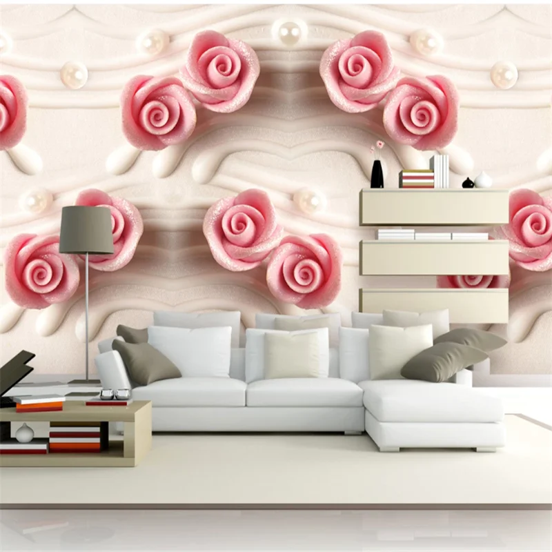 

wellyu Custom large-scale mural high-end 3D three-dimensional rose TV background living room bedroom background wallpaper