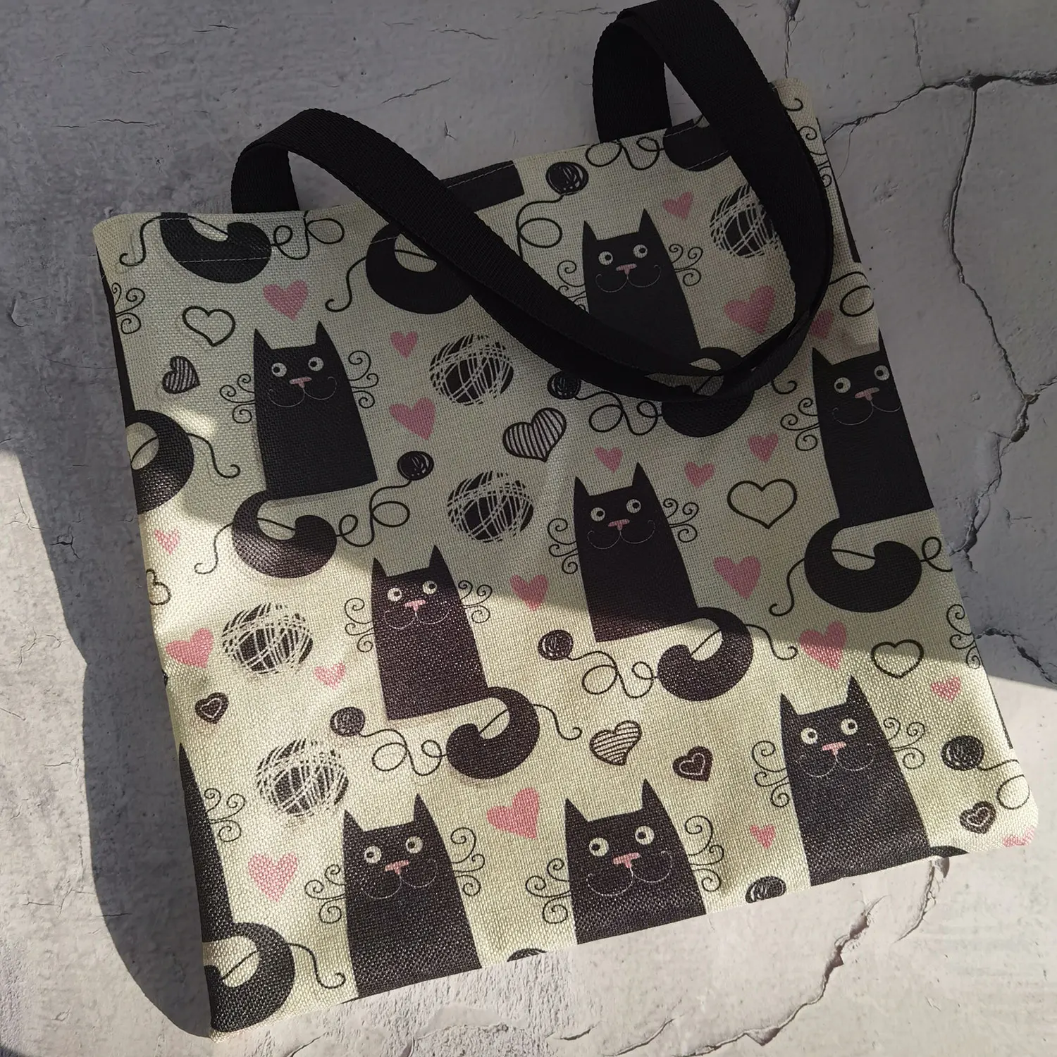 Minority Custom Pattern Fashion Shoulder Bags Cute Cartoon Cat Love Print Ladies Satchel Casual Tote Bags ECO Friendly Handbag