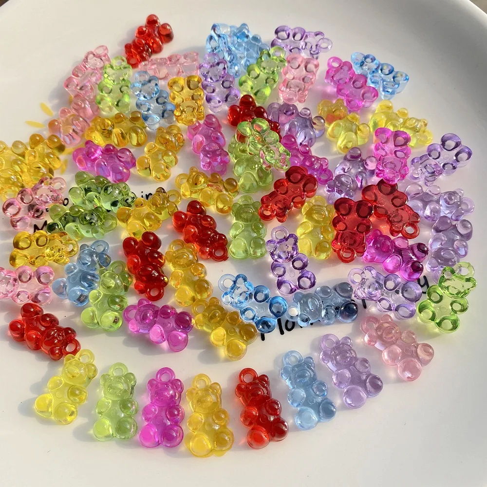 20pcs Colorful Gummy Transparent Bear Pendant Charms for Necklace Bracelet Diy Earrings Jewelry Bears Animal Pendant Gift C384