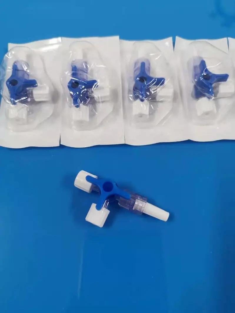 100Pcs T-Connector Extension Infusion Tool Disposable Plastic Three Way Stop Cock Clinical Hospital Luer Lock Blue Adapter