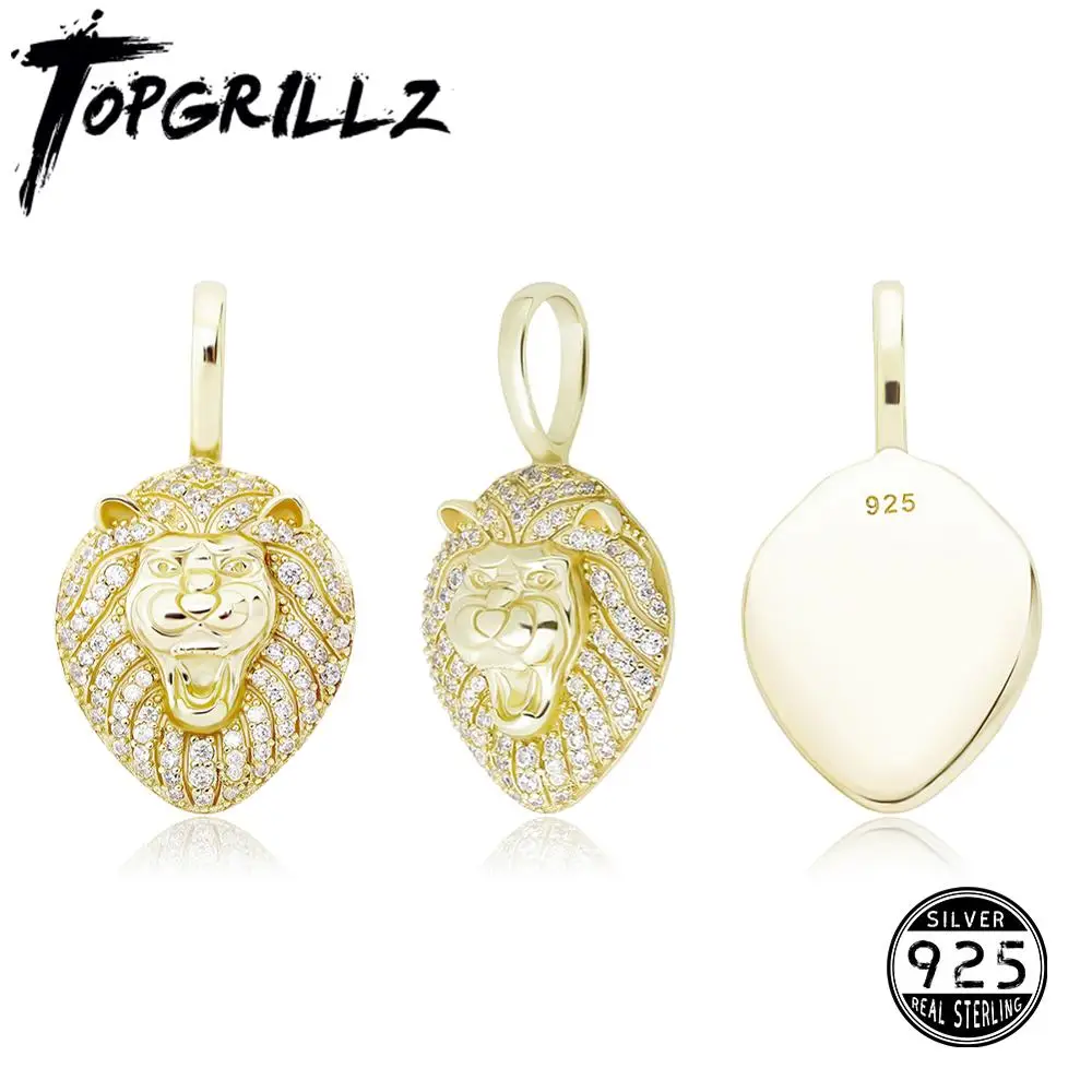 

TOPGRILLZ New 100% 925 Sterling Silver Lion Pendant High Quality CZ Women's Necklace Hip Hop Fashion Delicate Jewelry For Gift