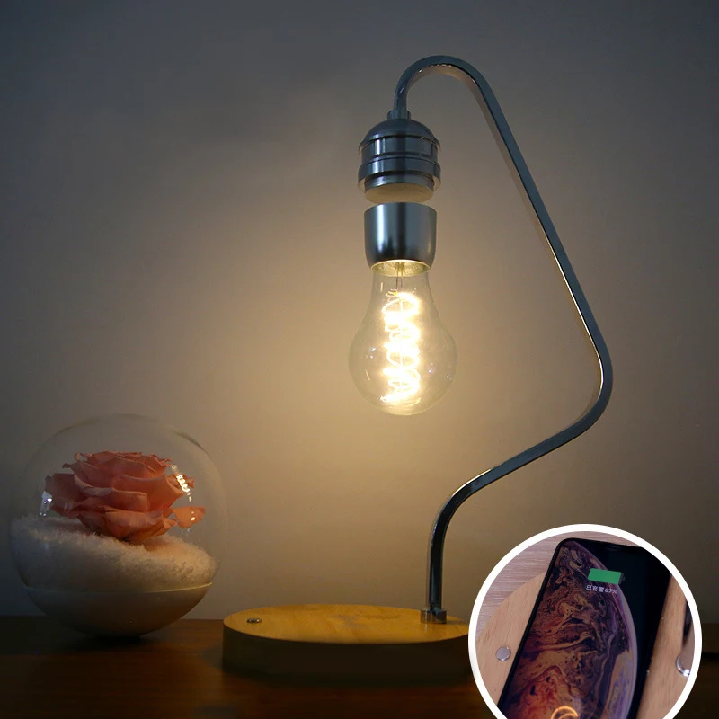 Bombilla LED inalámbrica flotante levitante magnética con cargador inalámbrico para lámpara de escritorio, decoración de habitación u oficina, regalos únicos