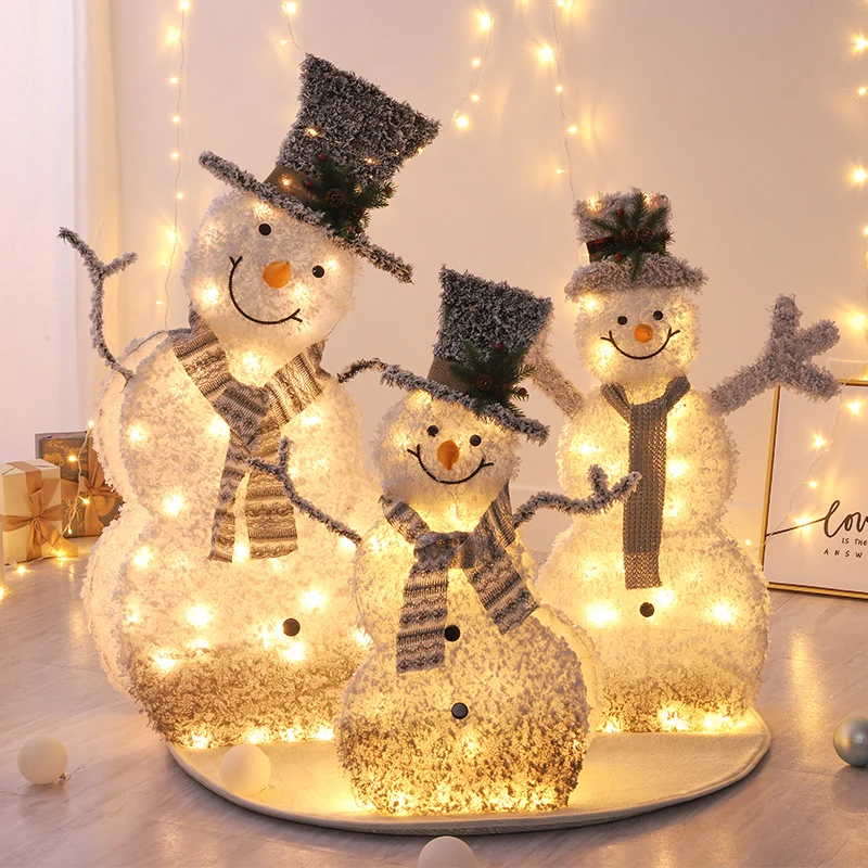 1.2M Large Christmas Flocking LED Luminous Snowman Shopping Mall Hotel Decoration Craft Supplies Christmas Home Decore Ornaments