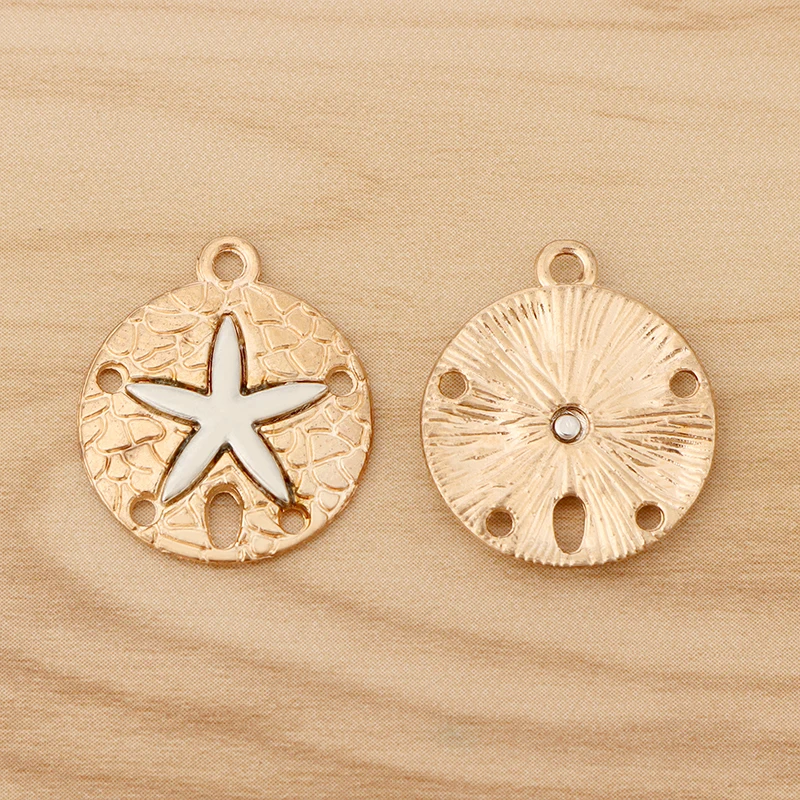 20 Pieces Gold Color Sand Dollar with Starfish Charms Pendants for DIY Necklace Jewellery Making Accessories 22x19mm