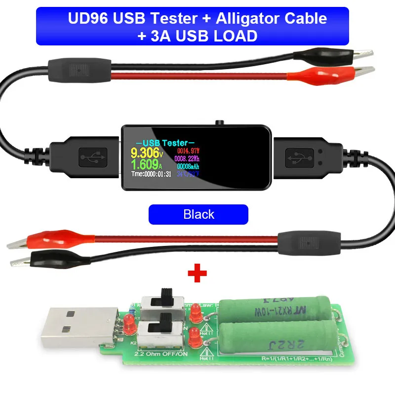 U96 USB tester DC Digital voltmeter amperimetro power bank charger indicator voltage current meter detector+ load+alligator