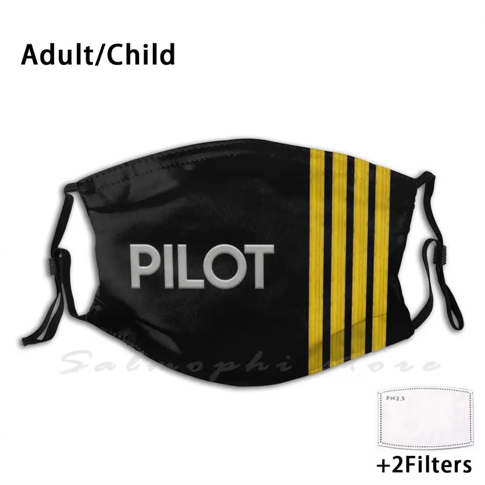 Piloto listras engraçado impressão pm2.5 reutilizável filtro máscara facial epaulets listra aviação piloto capitão avião aviador aeroporto