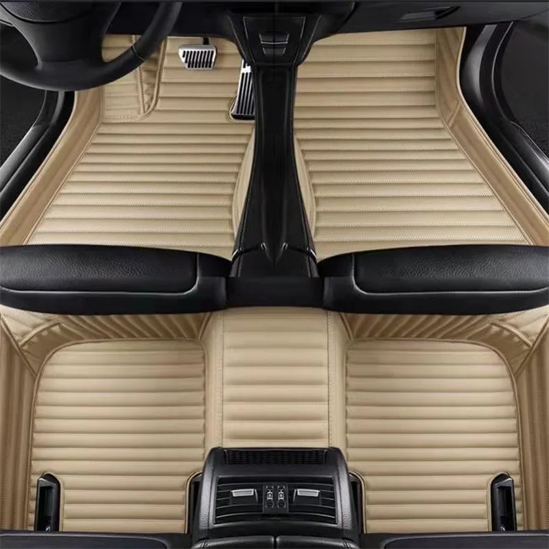 

Custom Fit Car Floor Mats ECO Material For 95% cars Full set Horizontal Stripes Single Layer 5 Seaters Beige