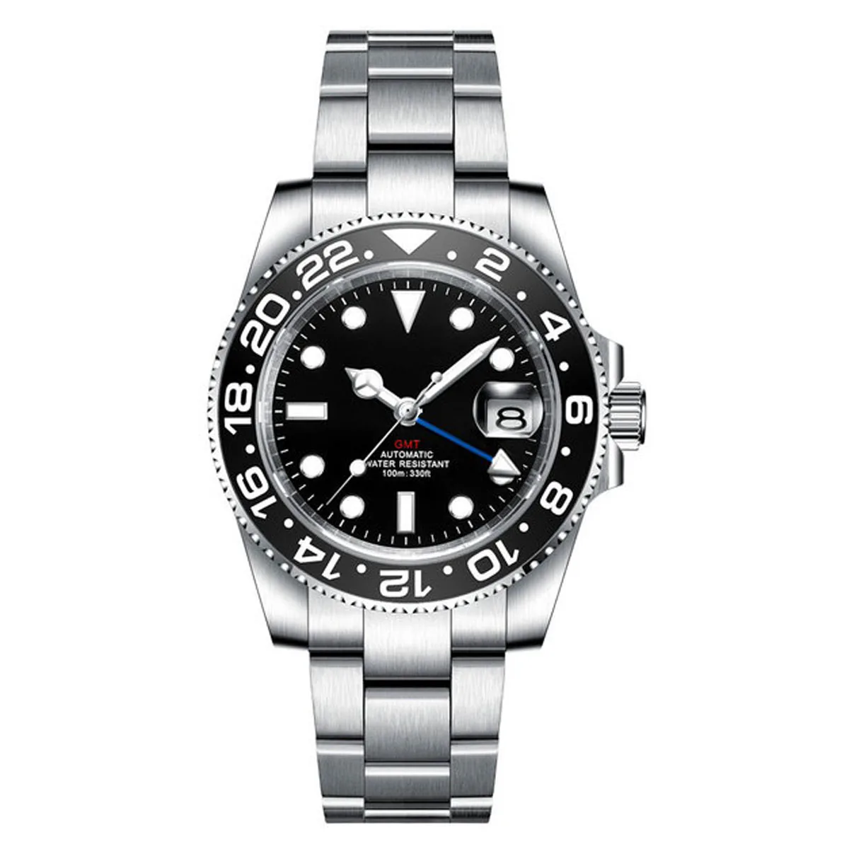 Imagem -04 - Luxo Nh34 Masculino Mecânico Automático Relógio de Pulso 100m à Prova Dgágua Relógio Gmt Luminosa Cerâmica Data Safira Relógios Reloj Hombre