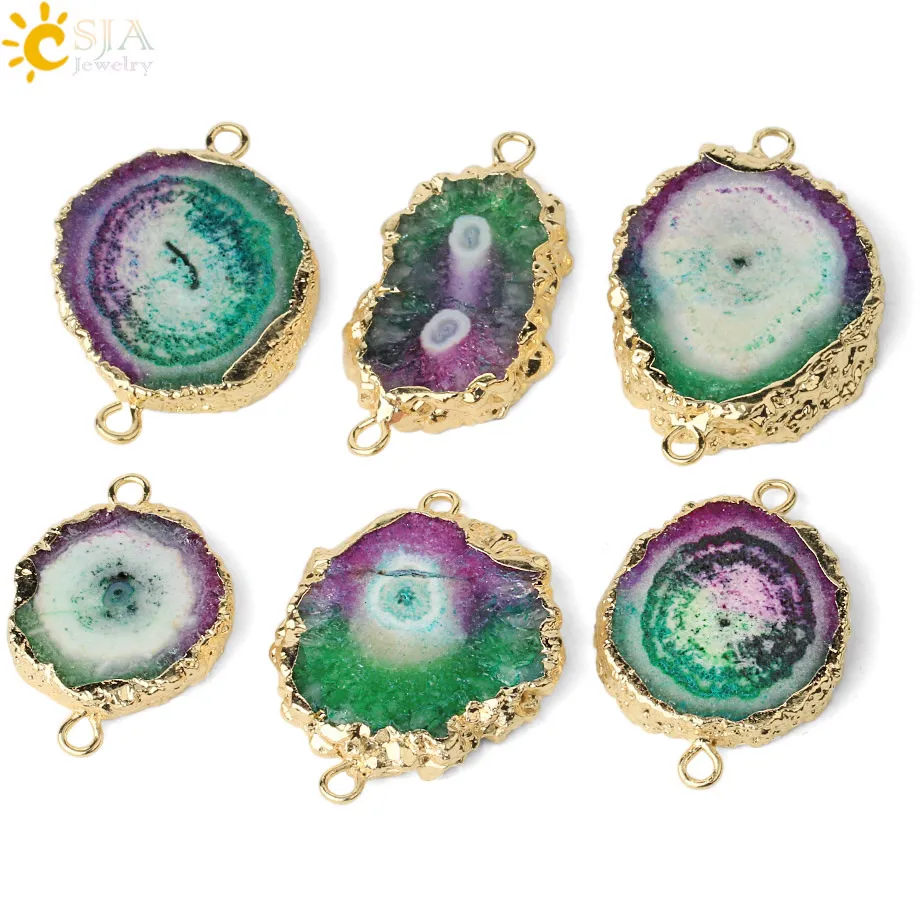 1pc Multicolor Natural Crystal Connector Gold-color Bezel Flat Irregular Stones Jewelry Findings Components for DIY Making G417