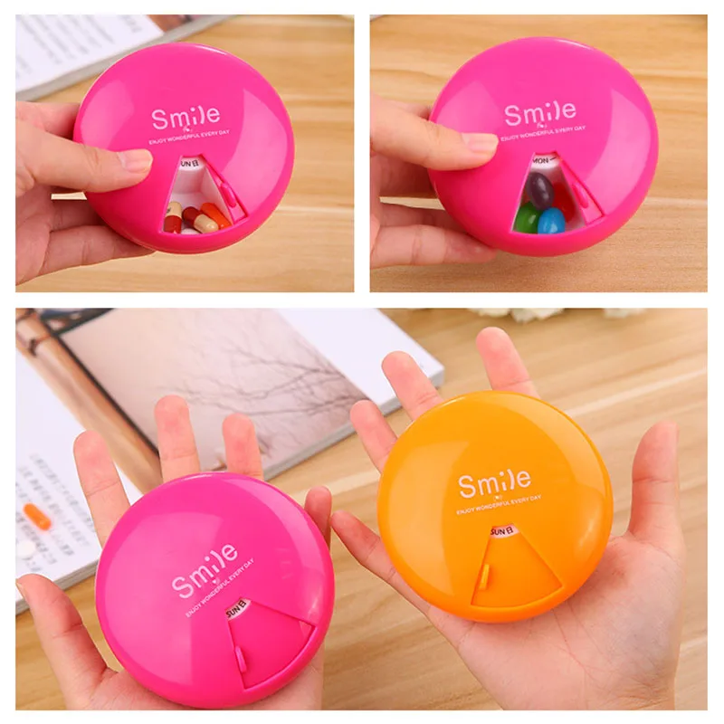 Mini Pill Box Weekly Medicine Pill Box Rotating Pill Box Case Splitter Pill Organizer Portable Travel 7 Day Pill Container Case