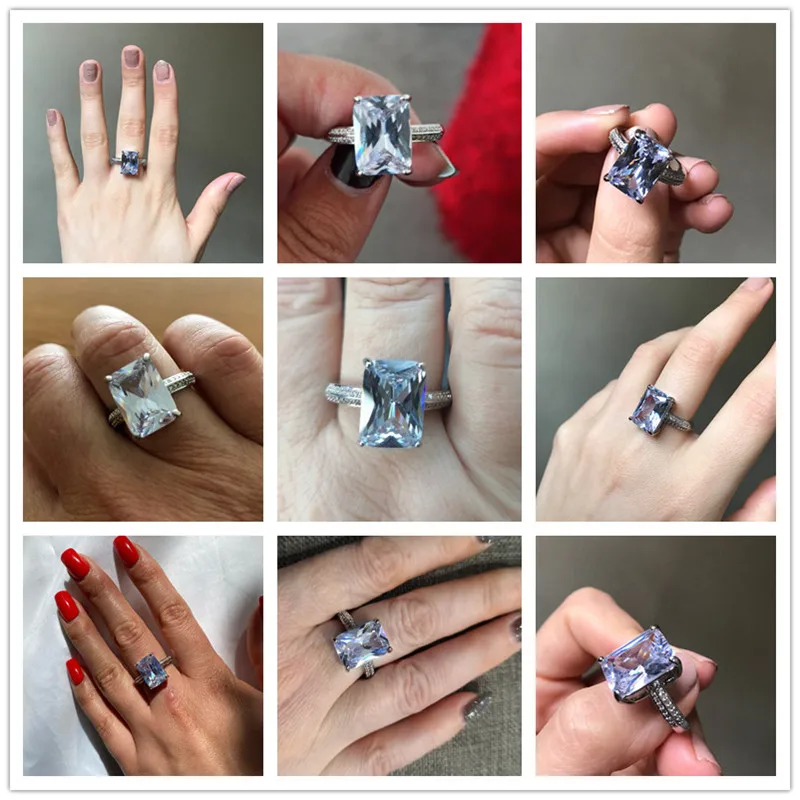 Huitan New Fashion Big Square Crystal Stone Women Wedding Bridal Ring Luxury Engagement Party Anniversary Best Gift Large Rings