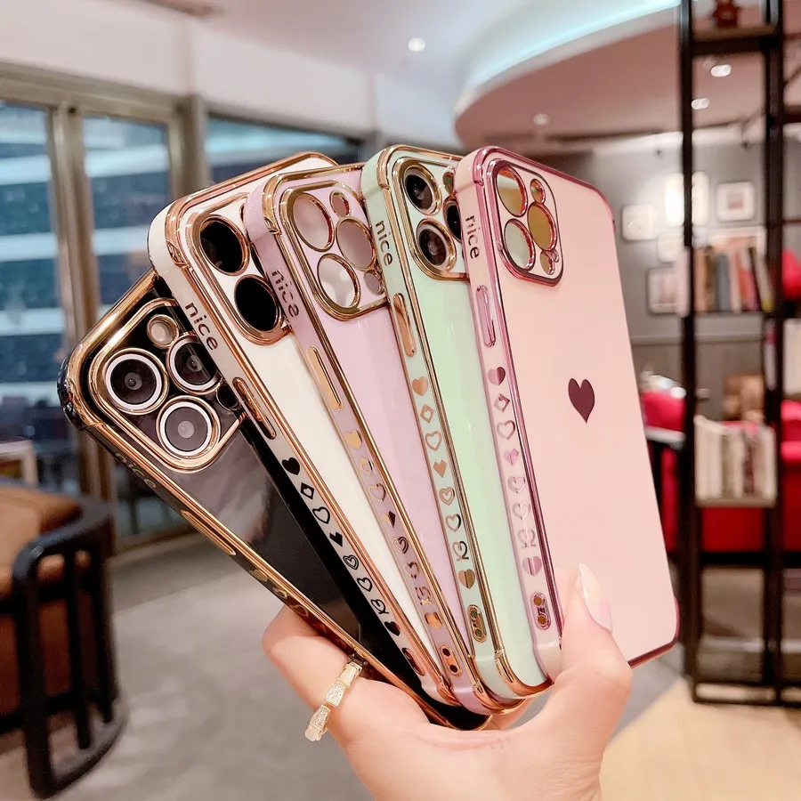 Luxury Creative Love Heart Soft TPU Silicone Cover for iPhone 7 8 Plus 11 pro 12 Pro Max X XR XS Max Shockproof Phone Case