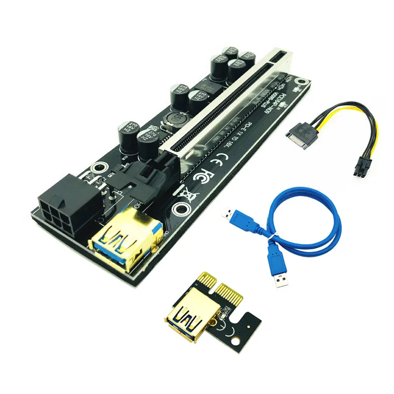 PCI-E Pcie Riser 009S PLUS Profesional Express 1X 4x 8x 16x Extender PCI E USB Riser 009 GPU 6Pin Card SATA 15pin for BTC Miner