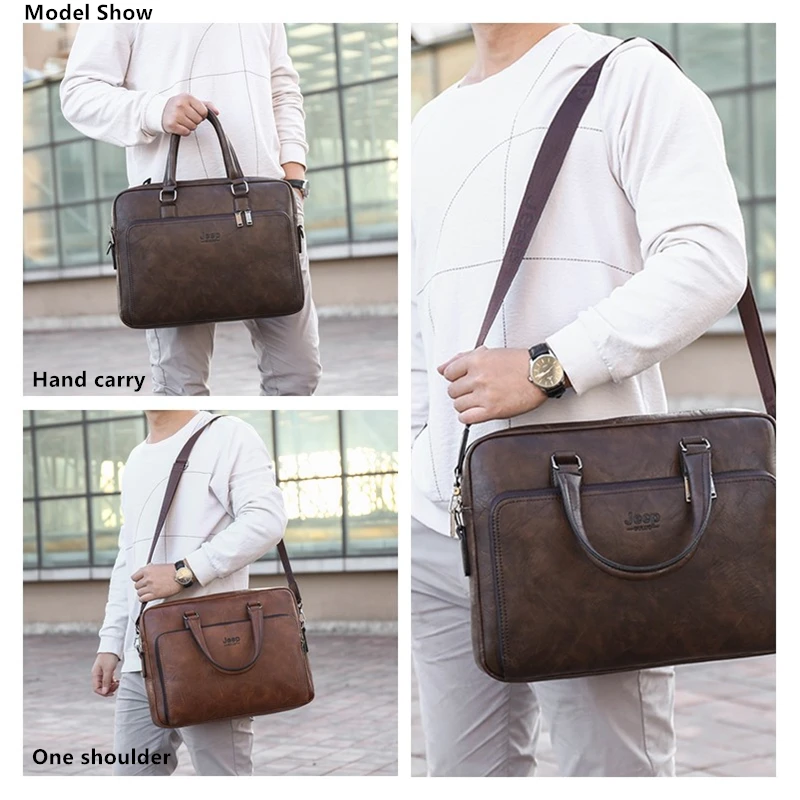 JEEP BULUO High Quality 14 In Laptop Business Bag Men Briefcases For Man Handbags Split Leather Office Large Capacity Bags