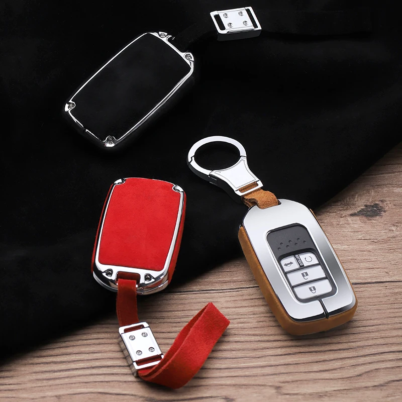 

Car Suede Leather Key Case Cover Chain Pocket For Honda Accord Civic CRV CR-V Pilot Vezel XRV CRIDER Crosstour 3/4 Smart Fob Key