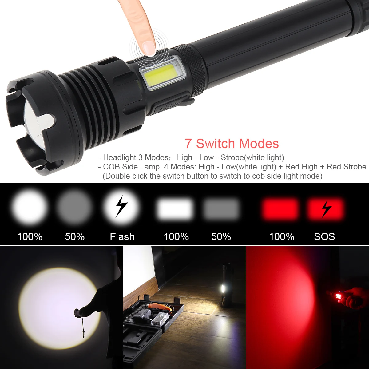 SecurityIng  Flashlight XHP90.2 Ultra Powerful Hunting Torch 7 Modes Light Rechargeable USB Zoomable LED for Camping/ Hunting