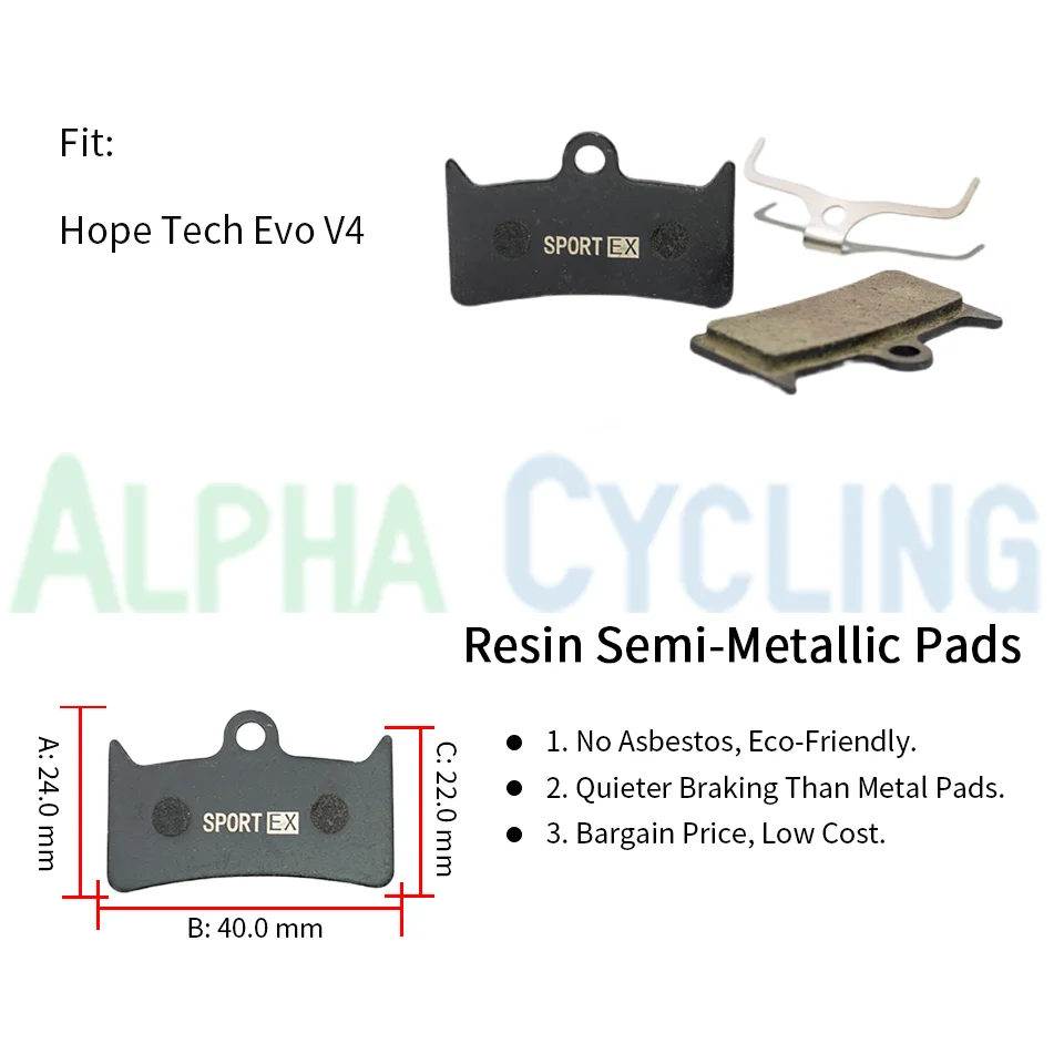 4 Pairs, Bicycle Disc Brake Pads for Hope Tech Evo V4 Hydraulic Caliper, Sport EX Class, Resin