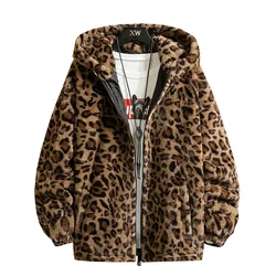 Moda yeni sıcak aşk kış ceket erkek ceket kadın kapşonlu taklit kürk leopar Casual Slim Parka erkek kış ceket