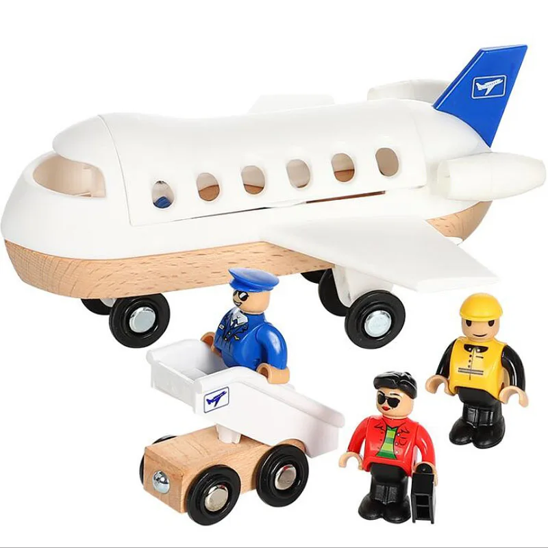 Wooden Train Track Accessories Airplane Airport Wood Double Platform Rail Car Tracks Toys For Children Gift