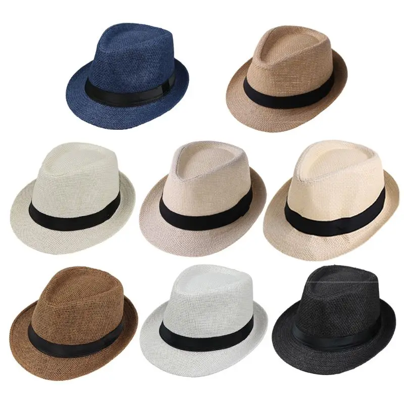 Children Kids Summer Beach Straw Hat Jazz Panama Trilby Fedora Hat Gangster Cap Outdoor Breathable Hats Girls Boys Sunhat