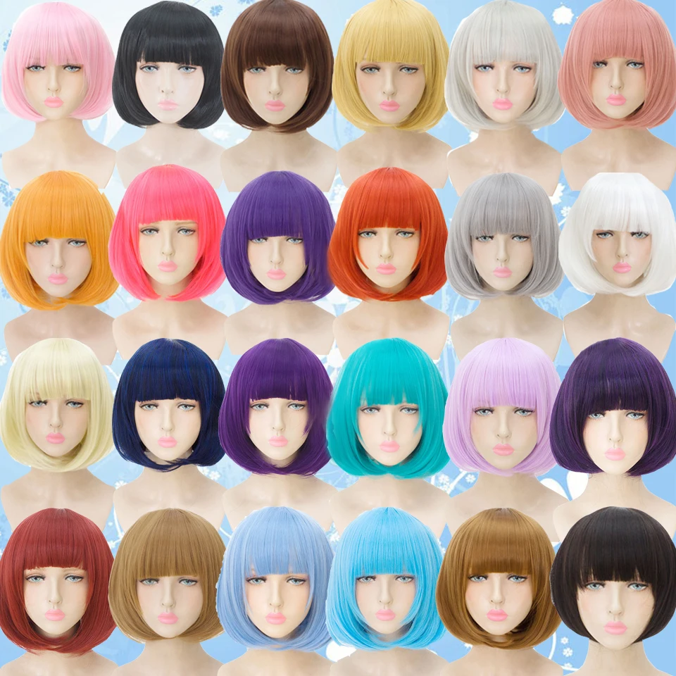 MUMUPI Short Wig  Bob Synthetic With Bangs For Black Women Blonde Pink Red Black Natural Hair Bob Wig Cosplay Lolita