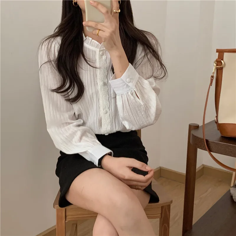 

New Embroidery Lace Transparent Womens Blouses Summer Tops Femme Casual Women Shirt Long Sleeve Girls Blouse New Blusas